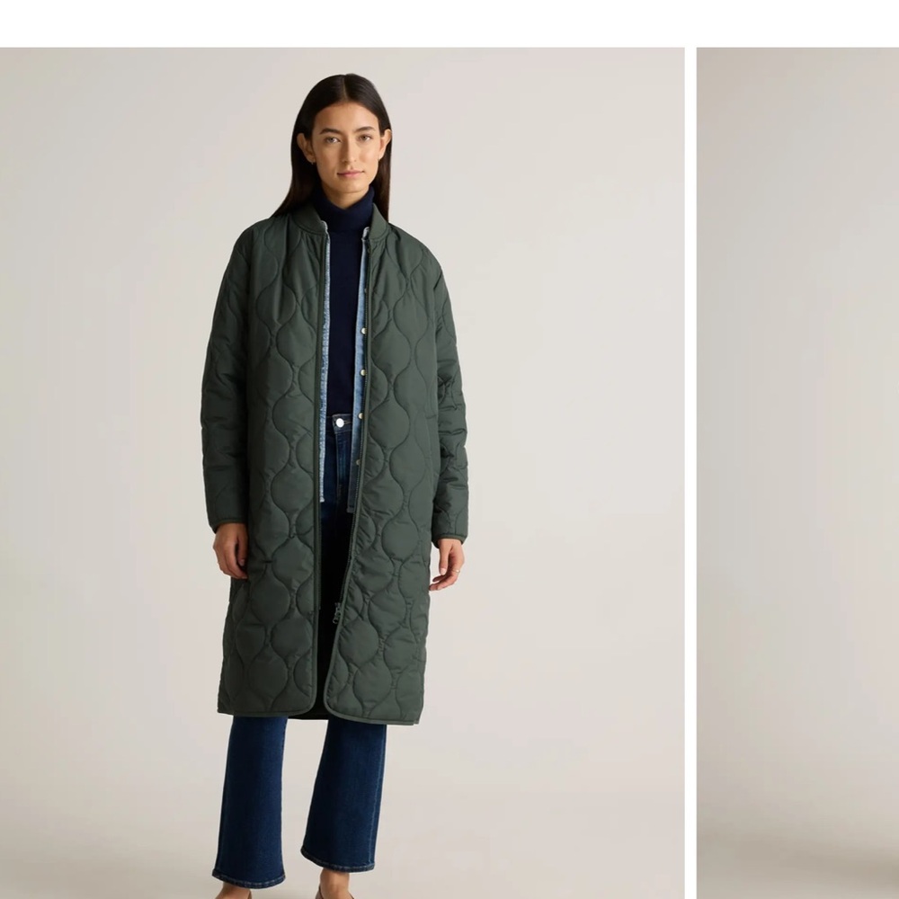 Featherless Quilted Puffer Long Coat - Pine Green Large